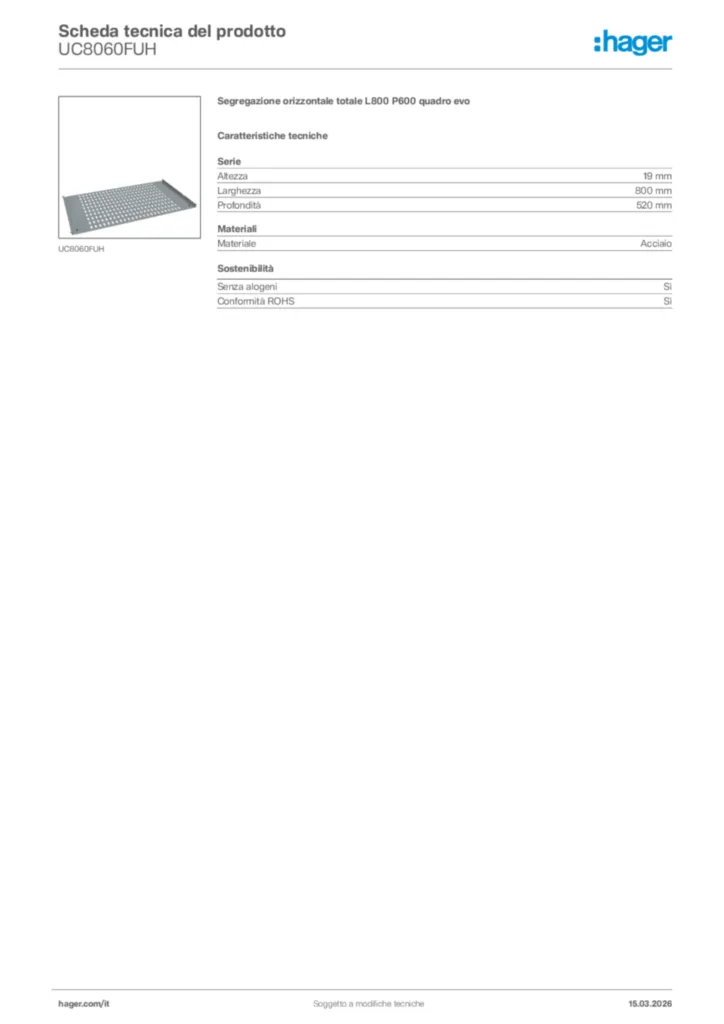 Immagine Hager Scheda tecnica del prodotto UC8060FUH | Hager Italia
