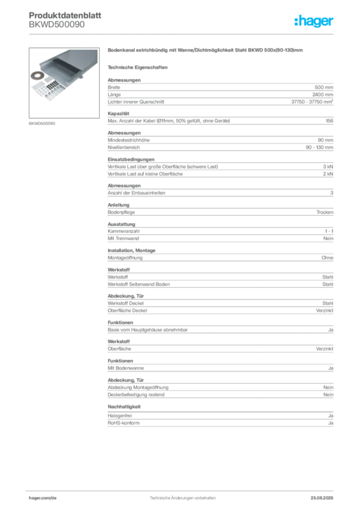 Bild Hager Produktdatenblatt BKWD500090 | Hager Deutschland