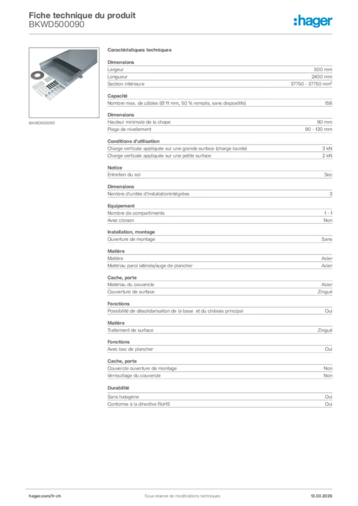 Image Hager Fiche technique du produit BKWD500090 | Hager Suisse