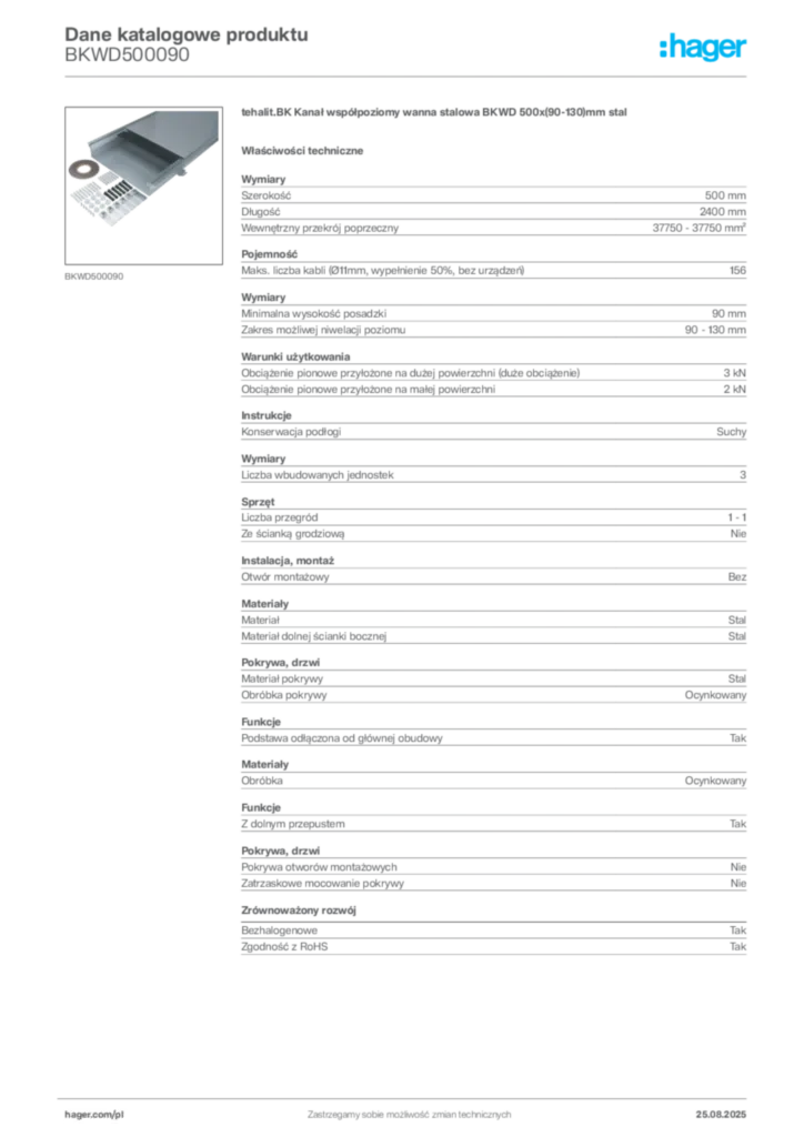 Zdjęcie Hager Karta katalogowa BKWD500090 | Hager Polska
