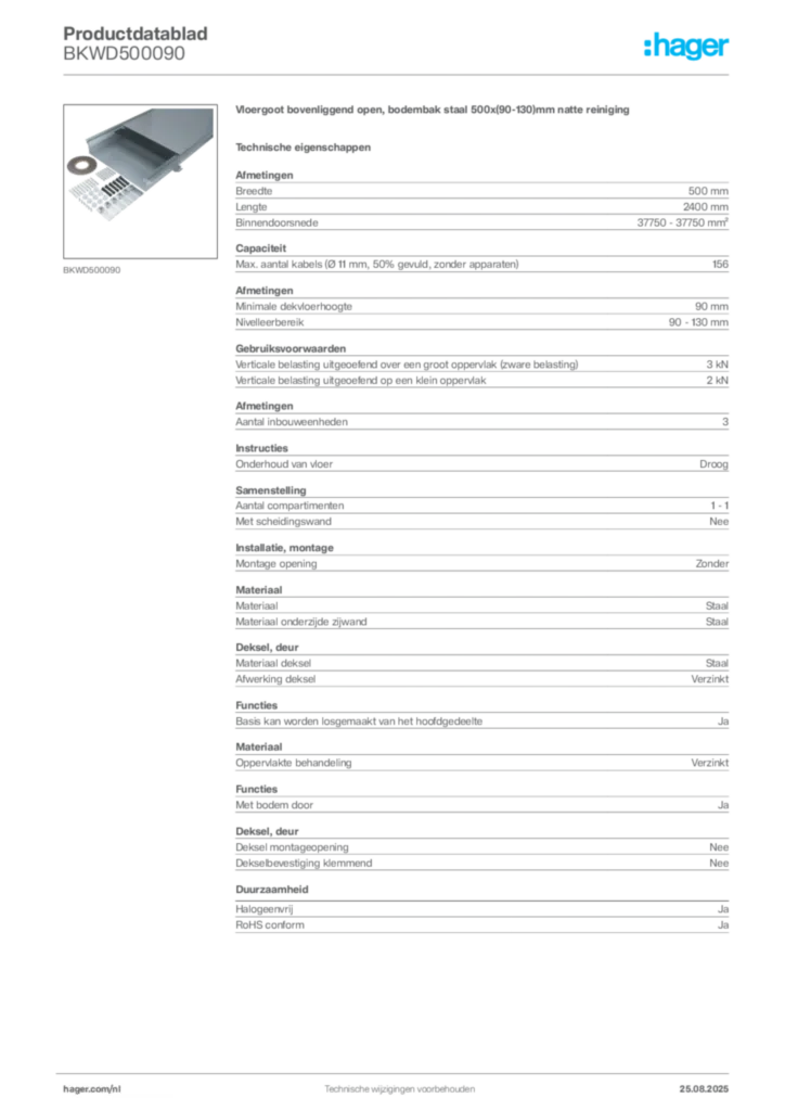 Afbeelding Hager Productdatablad BKWD500090 | Hager Nederland