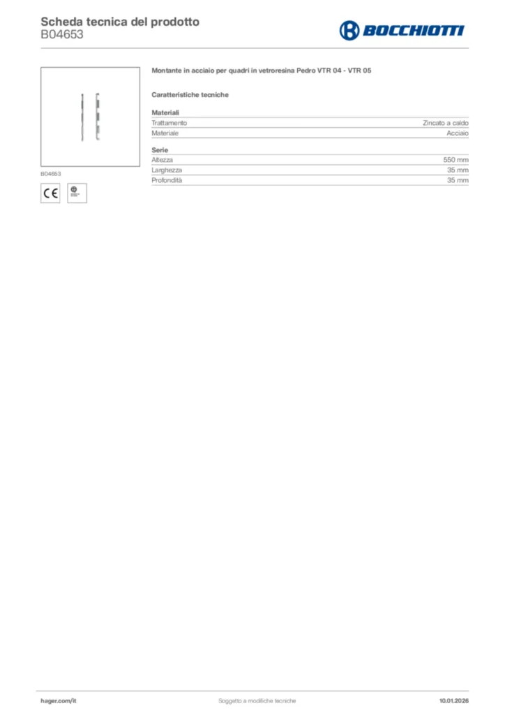 Immagine Bocchiotti Scheda tecnica del prodotto B04653 | Hager Italia