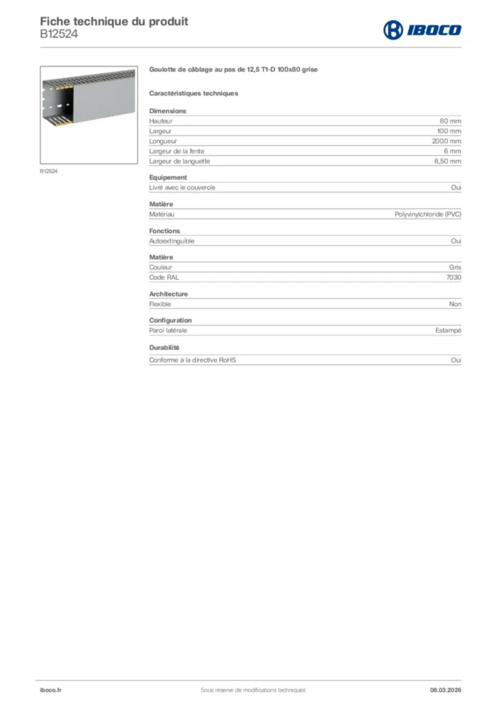 Image Iboco Fiche technique du produit B12524 | Hager France