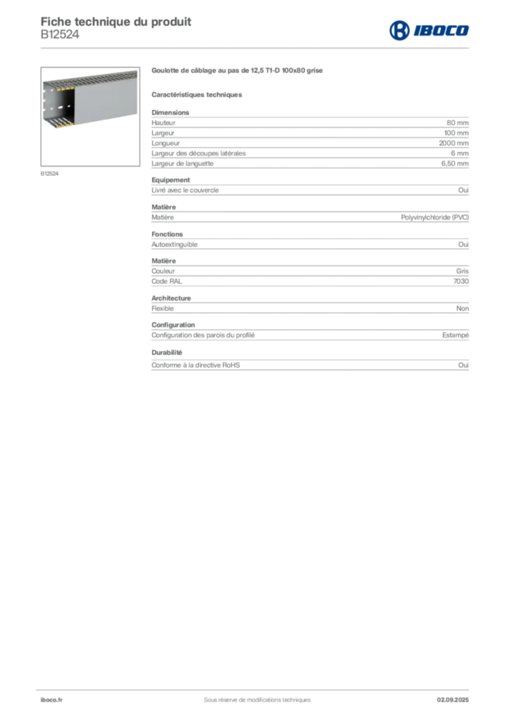 Image Iboco Fiche technique du produit B12524 | Hager France