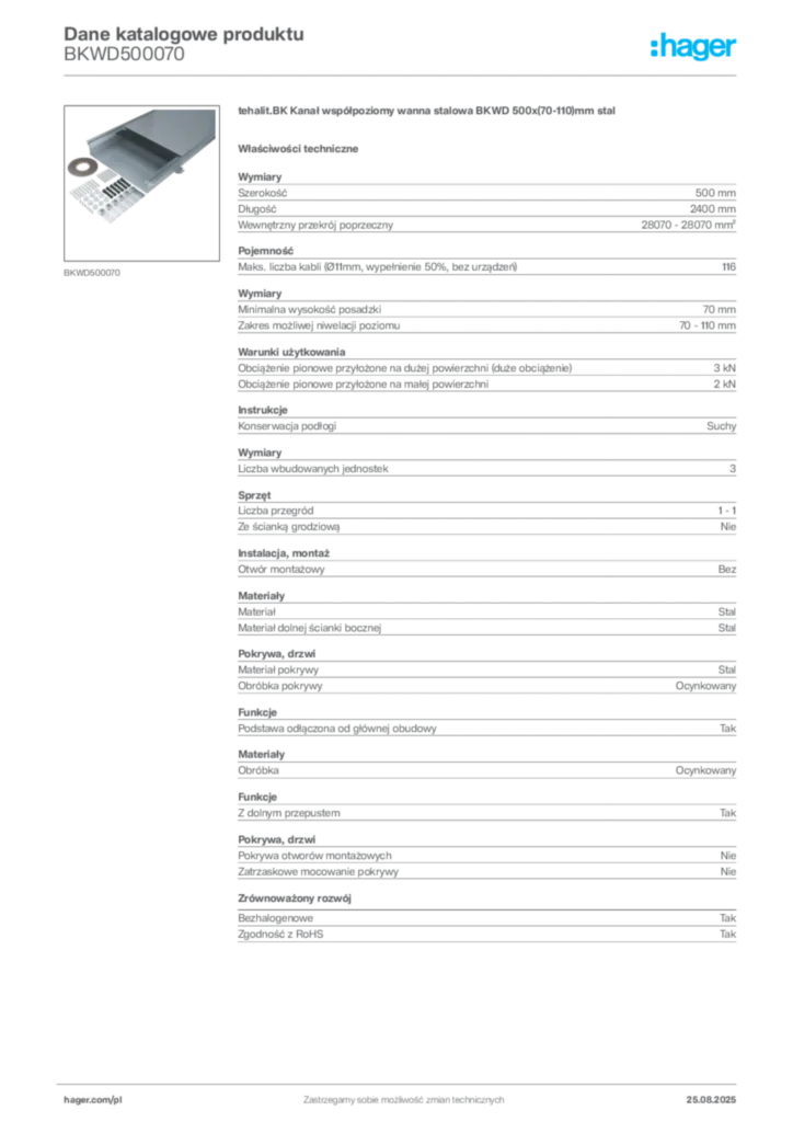 Zdjęcie Hager Karta katalogowa BKWD500070 | Hager Polska