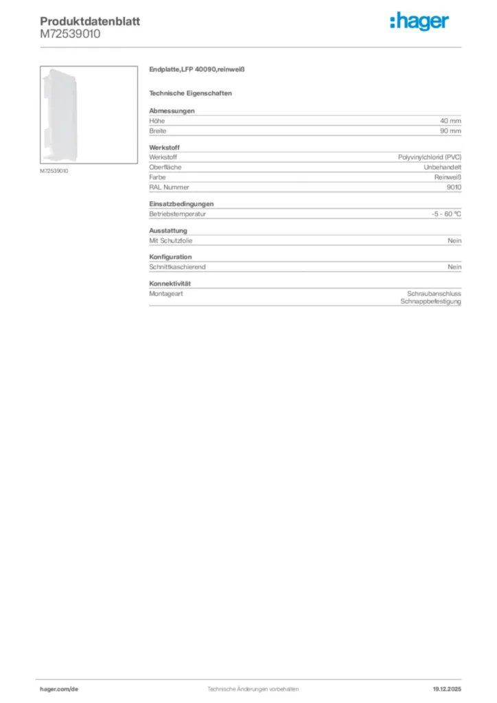 Bild Hager Produktdatenblatt M72539010 | Hager Deutschland