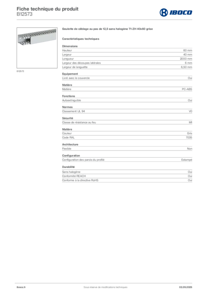 Image Iboco Fiche technique du produit B12573 | Hager France