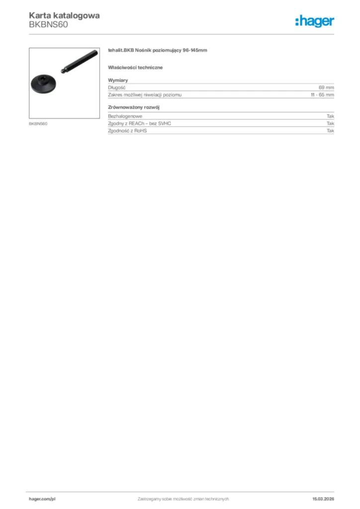 Zdjęcie Hager Karta katalogowa BKBNS60 | Hager Polska