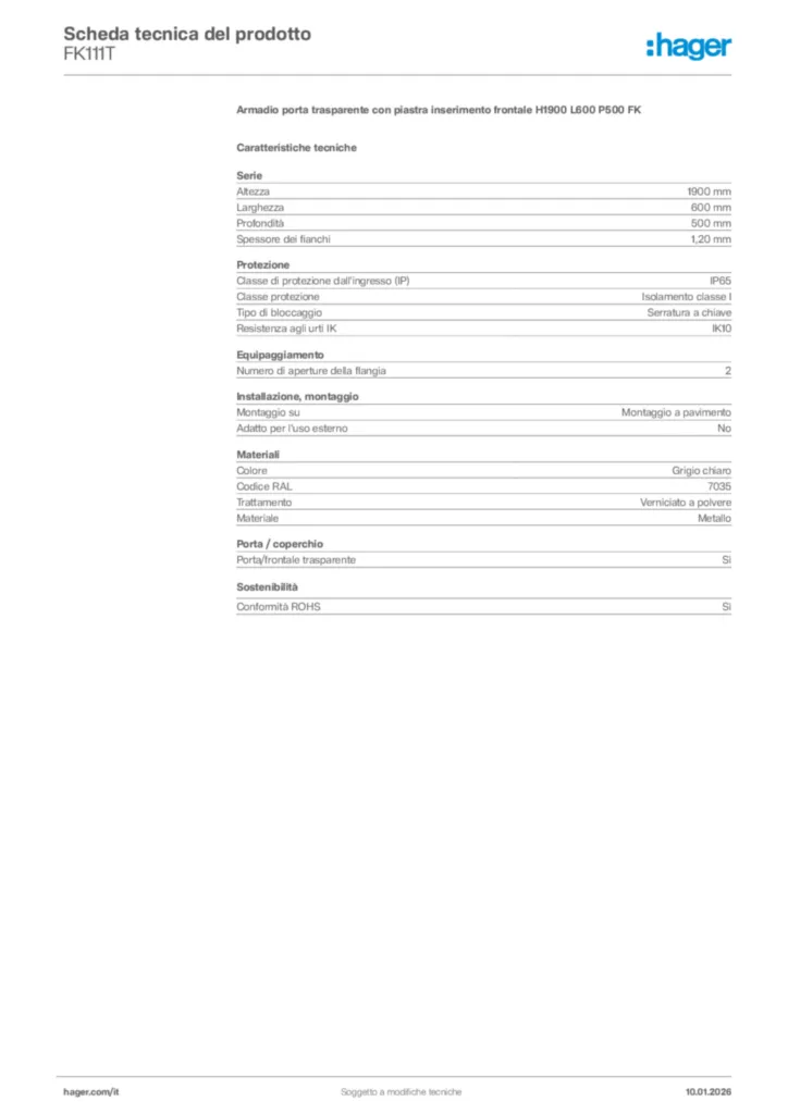 Immagine Hager Scheda tecnica del prodotto FK111T | Hager Italia