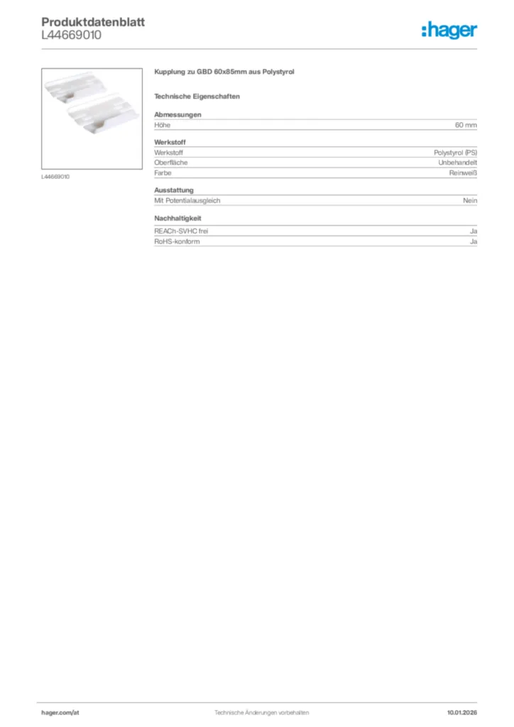 Bild Hager Produktdatenblatt L44669010 | Hager Deutschland