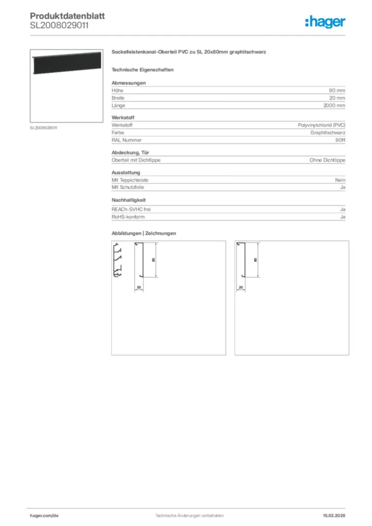 Bild Hager Produktdatenblatt SL2008029011 | Hager Deutschland