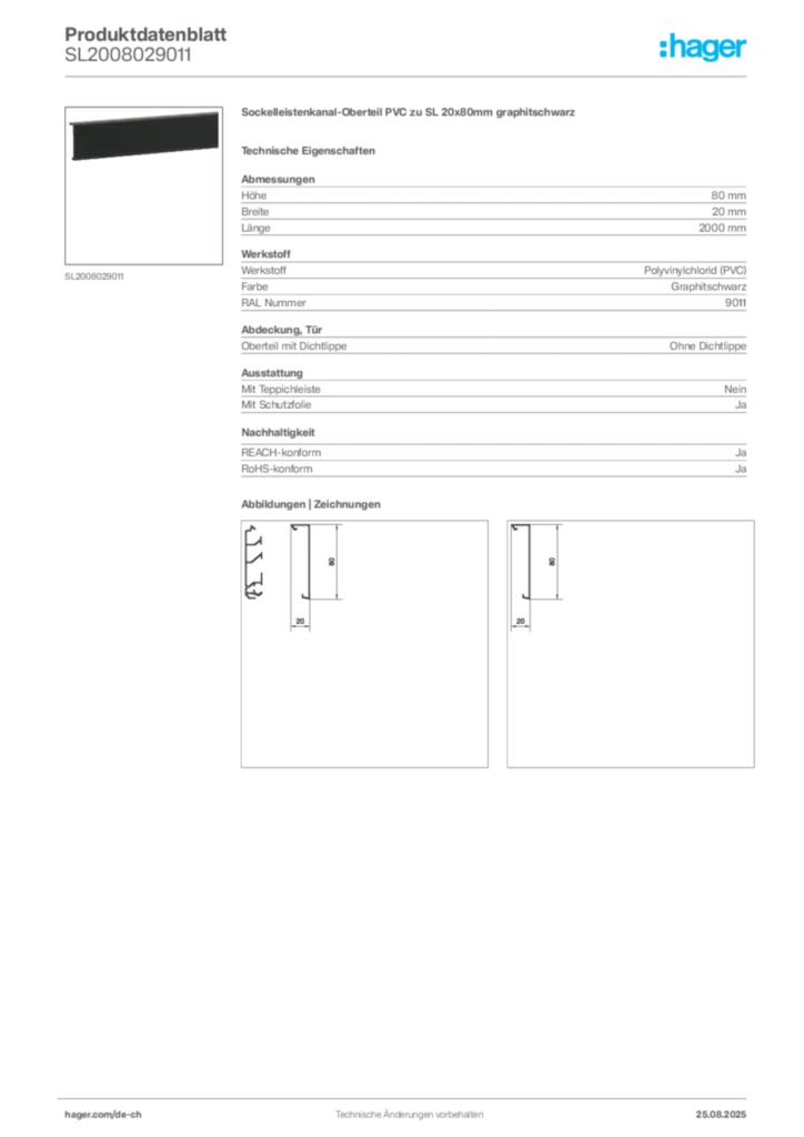 Bild Hager Produktdatenblatt SL2008029011 | Hager Schweiz