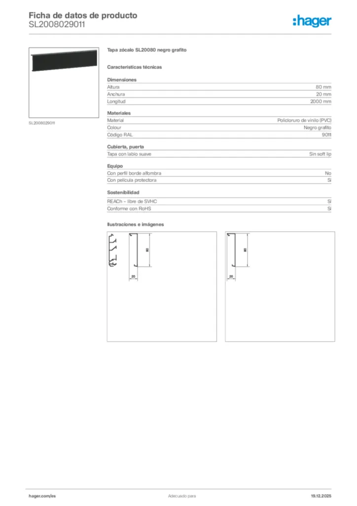 Imagen Hager Ficha de datos de producto SL2008029011 | Hager España