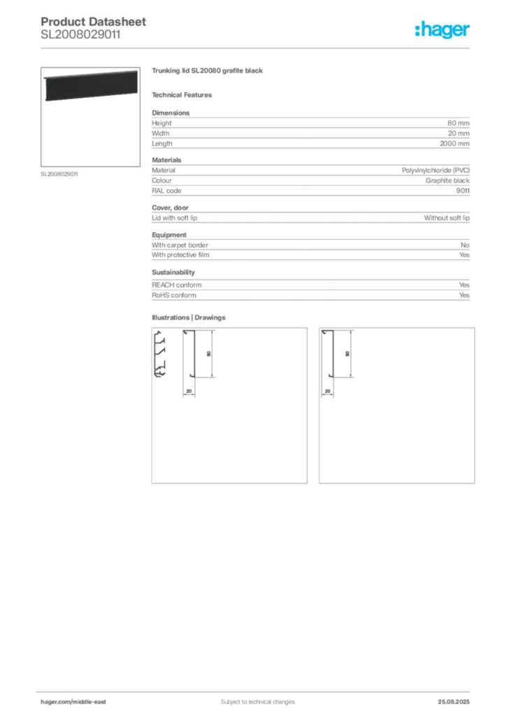 Image Hager Product data sheet SL2008029011  | Hager