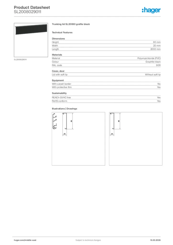 Image Hager Product data sheet SL2008029011  | Hager