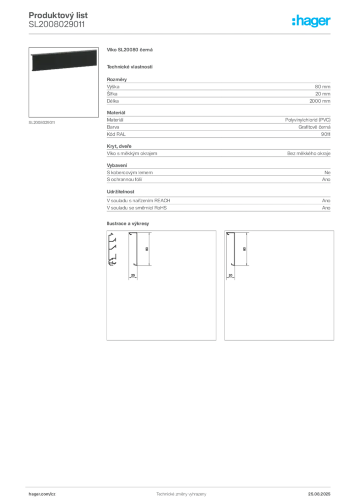 Obrázek Hager Produktový list SL2008029011 | Hager