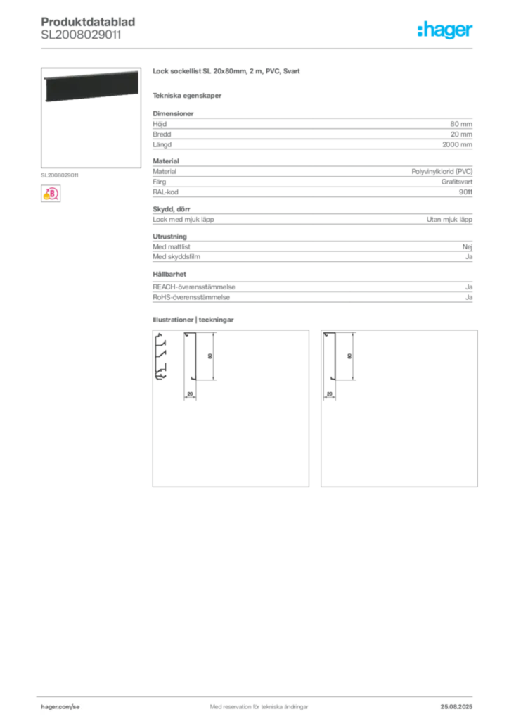 Bild Hager Produktdatablad SL2008029011 | Hager Sverige