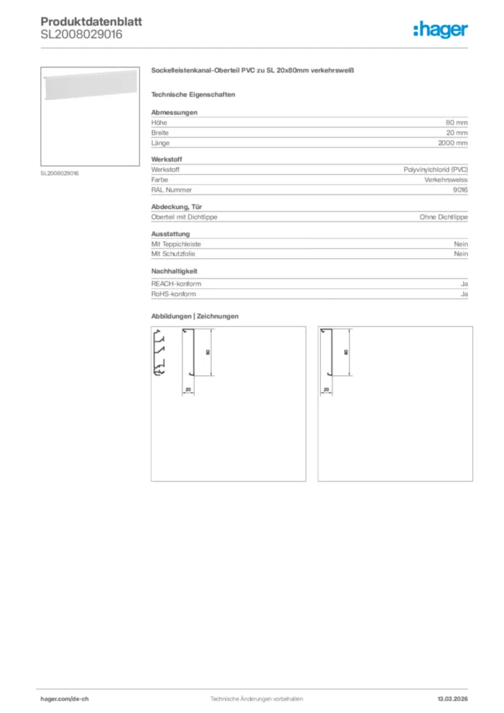 Bild Hager Produktdatenblatt SL2008029016 | Hager Schweiz