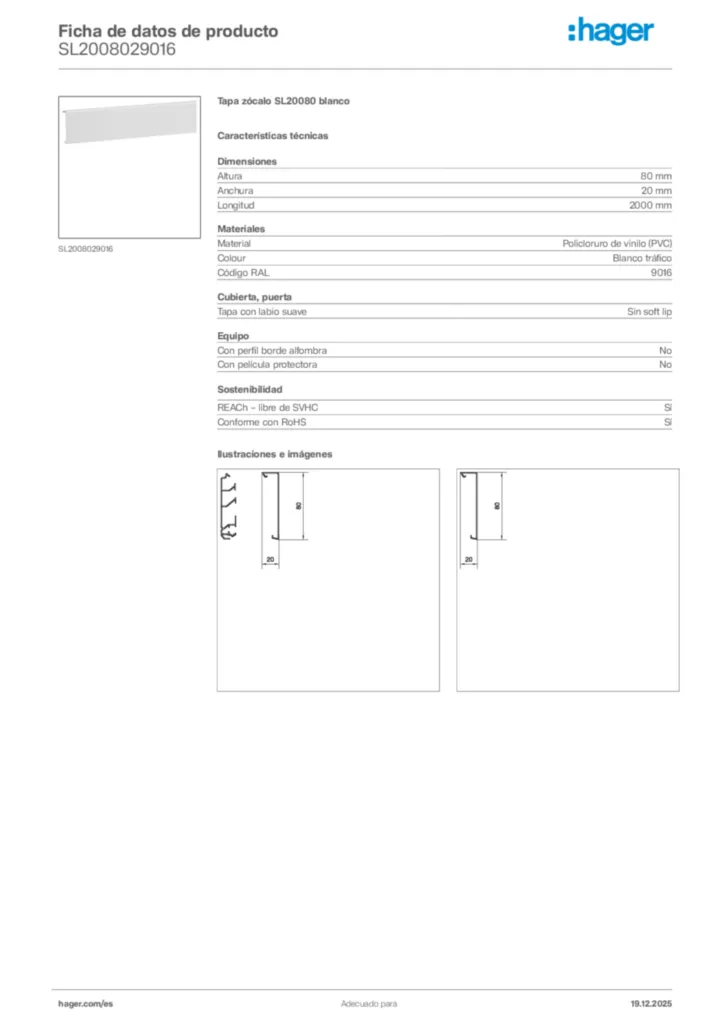 Imagen Hager Ficha de datos de producto SL2008029016 | Hager España