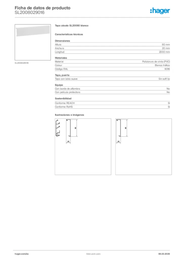 Imagen Hager Ficha de datos de producto SL2008029016 | Hager España