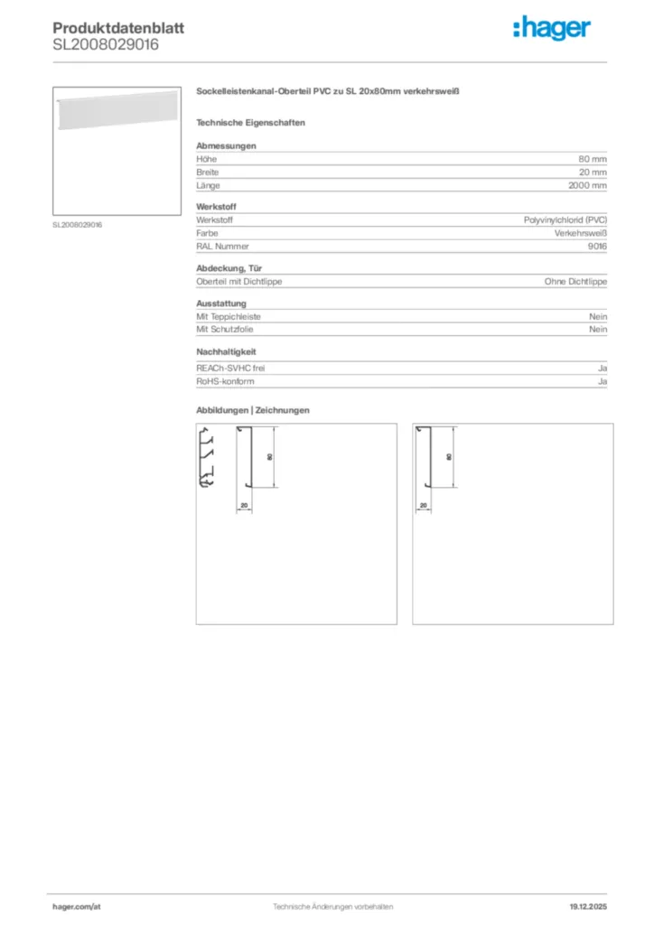 Bild Hager Produktdatenblatt SL2008029016 | Hager Deutschland