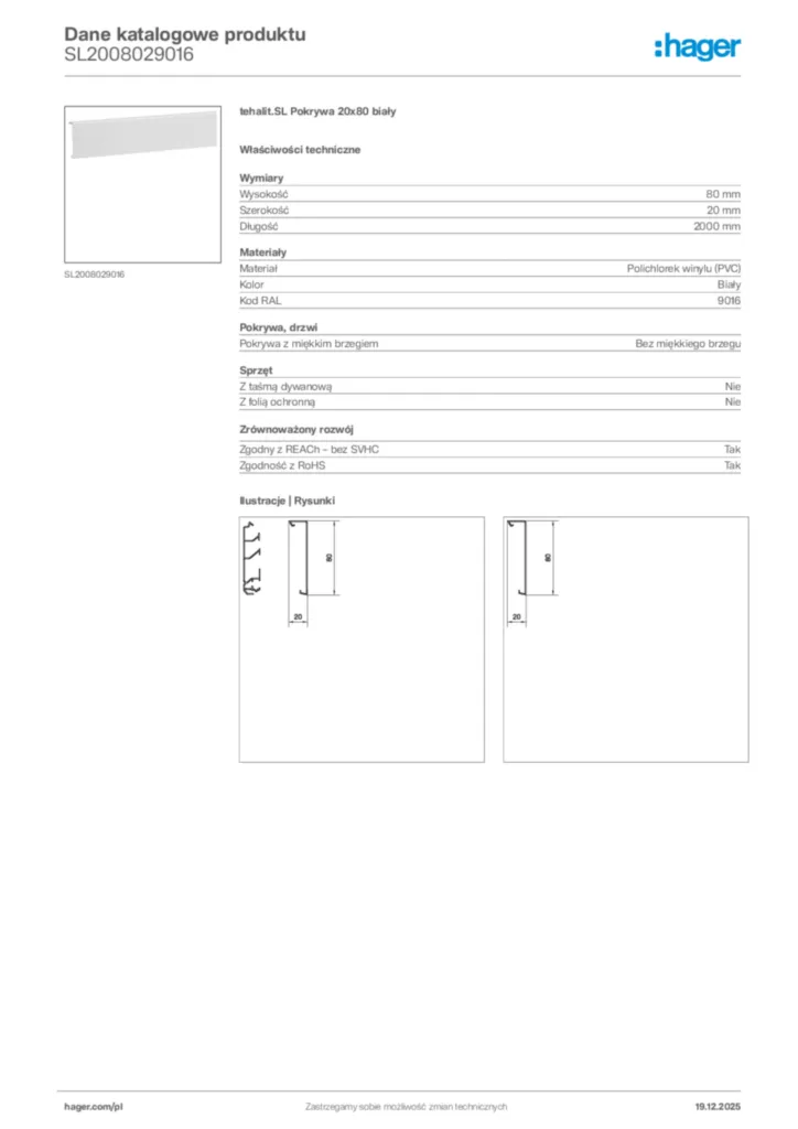 Zdjęcie Hager Karta katalogowa SL2008029016 | Hager Polska