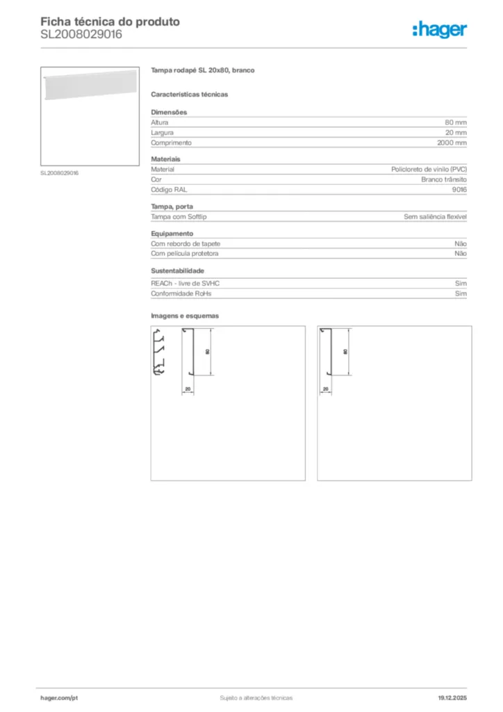 Imagem Hager Ficha técnica do produto SL2008029016 | Hager Portugal