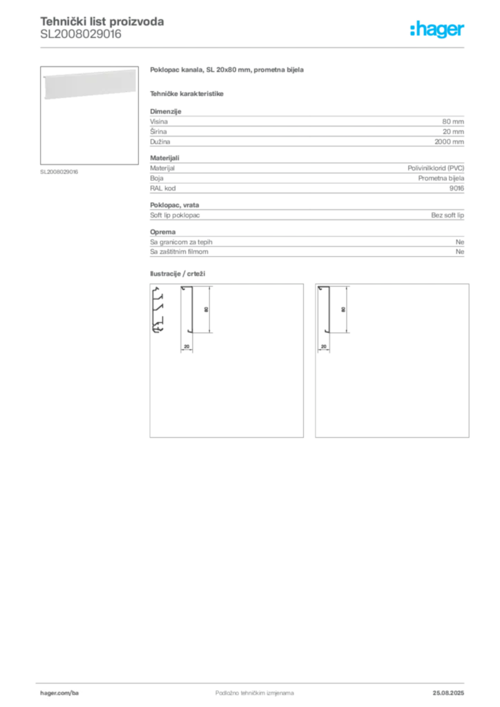 Slika Hager Product data sheet SL2008029016  | Hager