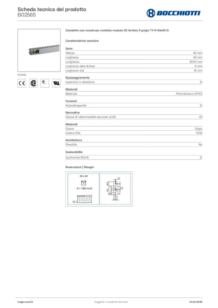 Immagine Bocchiotti Scheda tecnica del prodotto B02565 | Hager Italia