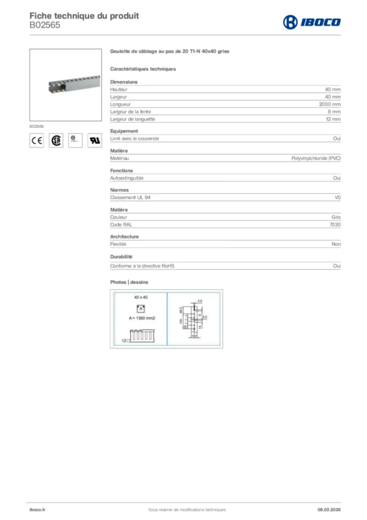 Image Iboco Fiche technique du produit B02565 | Hager France