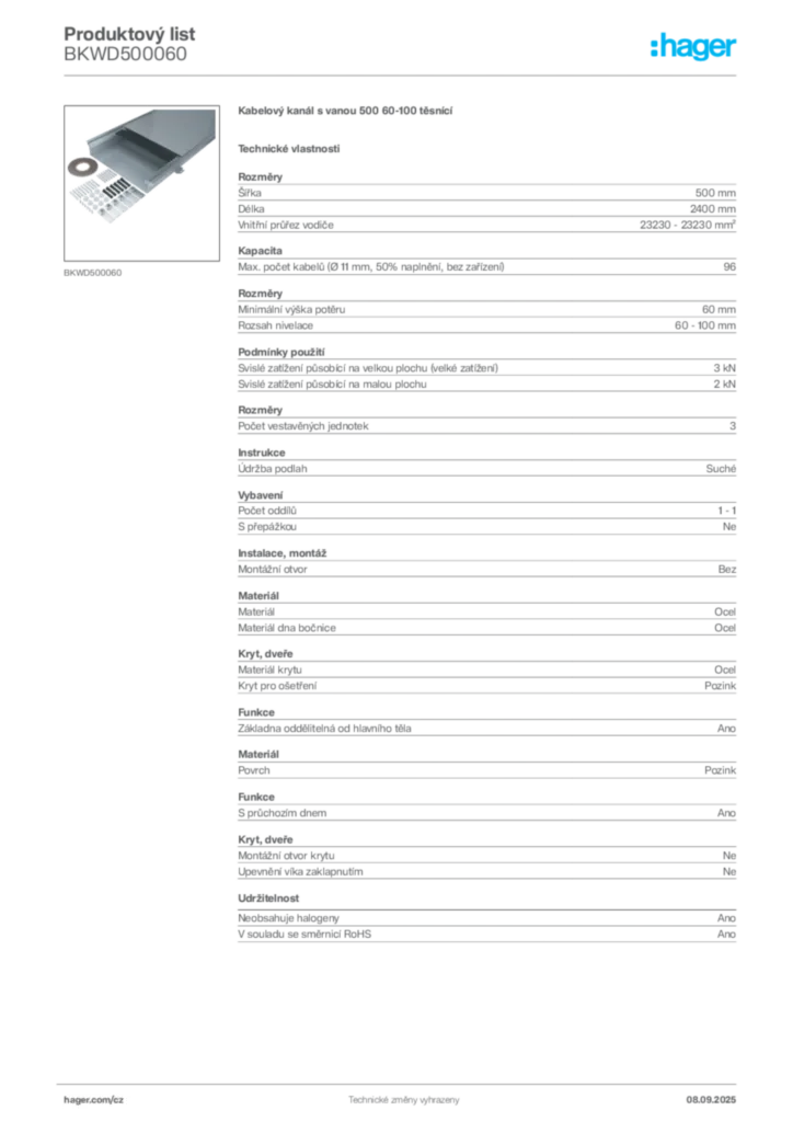 Obrázek Hager Produktový list BKWD500060 | Hager