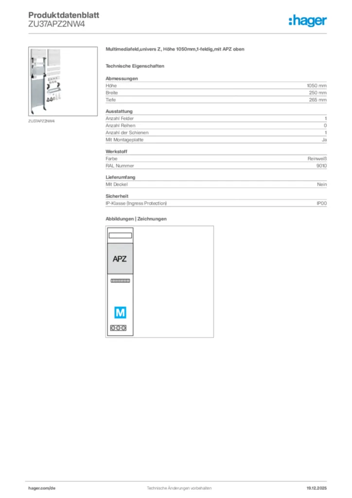 Bild Hager Produktdatenblatt ZU37APZ2NW4 | Hager Deutschland