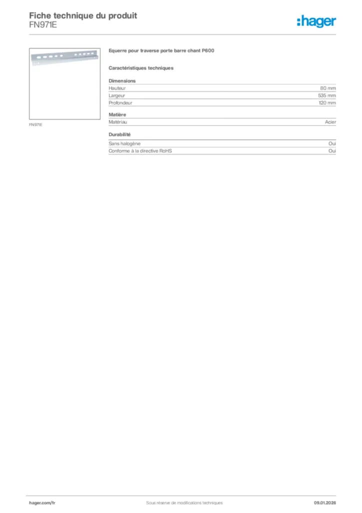 Image Hager Fiche technique du produit FN971E | Hager France