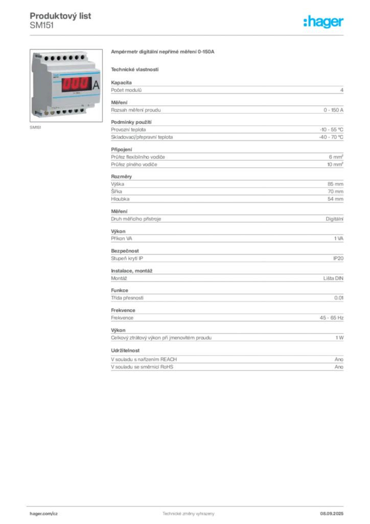 Obrázek Hager Produktový list SM151 | Hager