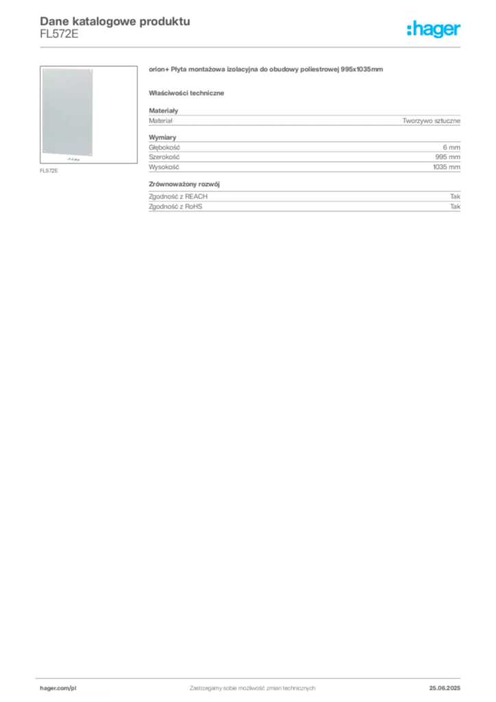 Zdjęcie Hager Karta katalogowa FL572E | Hager Polska