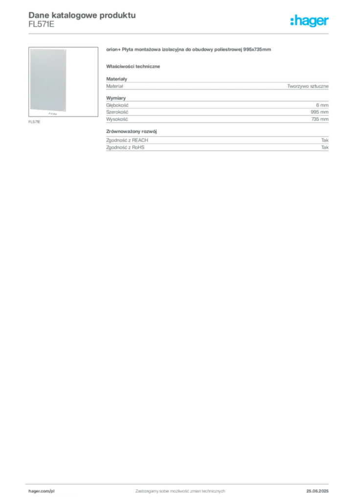 Zdjęcie Hager Karta katalogowa FL571E | Hager Polska