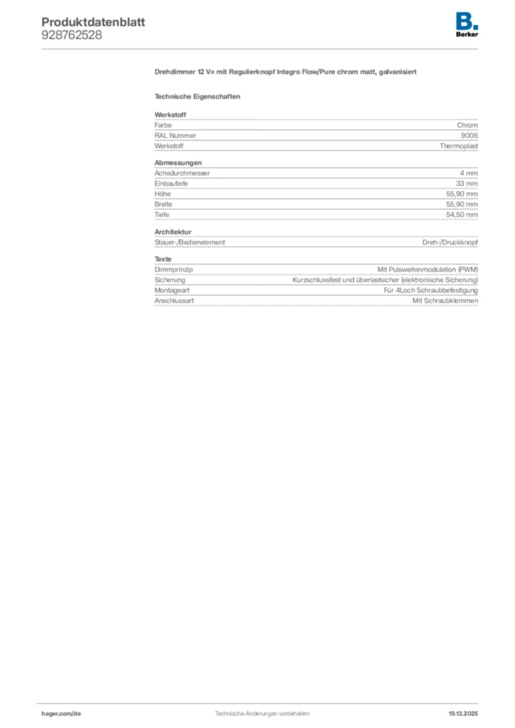 Bild Berker Produktdatenblatt 928762528 | Hager Deutschland