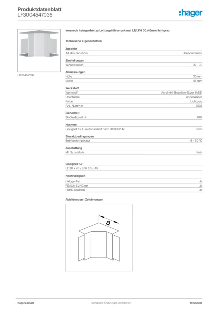 Bild Hager Produktdatenblatt LF3004547035 | Hager Deutschland
