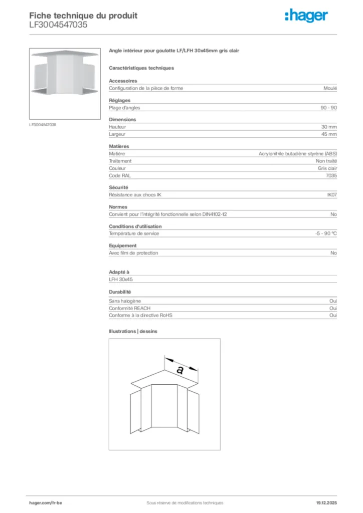 Image Hager Fiche technique du produit LF3004547035 | Hager Belgique