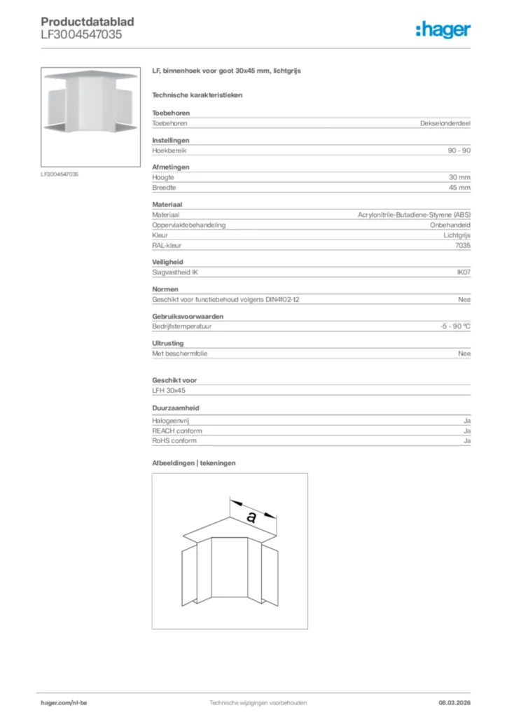 Afbeelding Hager Productdatablad LF3004547035 | Hager Belgium