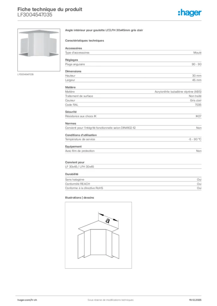 Image Hager Fiche technique du produit LF3004547035 | Hager Suisse