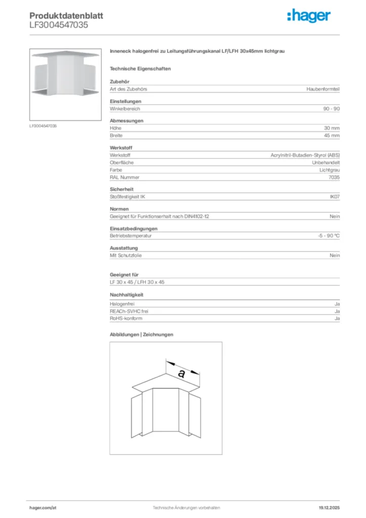 Bild Hager Produktdatenblatt LF3004547035 | Hager Deutschland