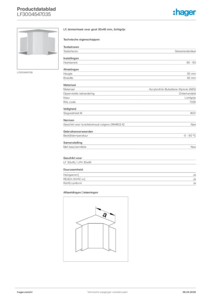 Afbeelding Hager Productdatablad LF3004547035 | Hager Nederland