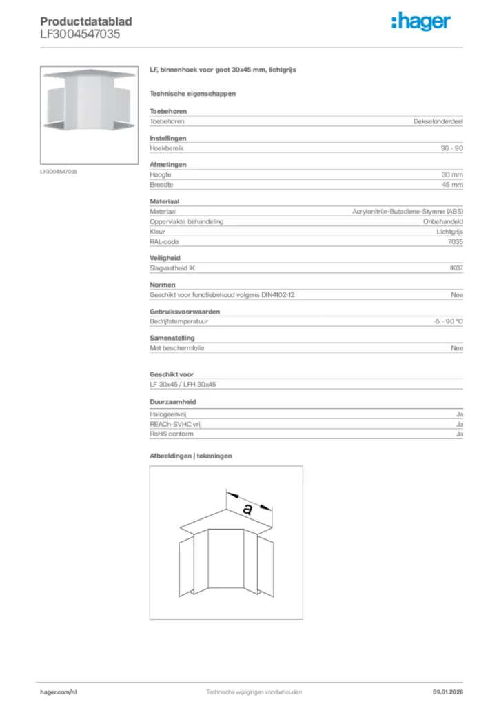 Afbeelding Hager Productdatablad LF3004547035 | Hager Nederland