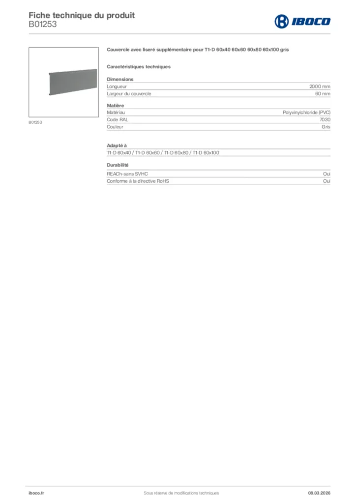 Image Iboco Fiche technique du produit B01253 | Hager France