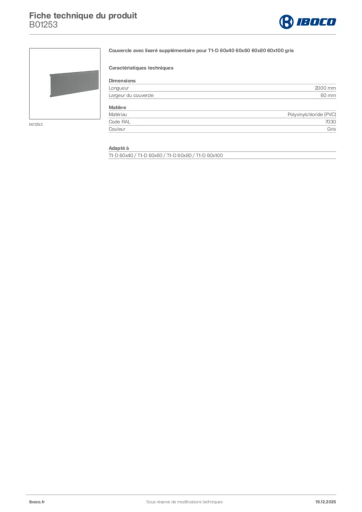 Image Iboco Fiche technique du produit B01253 | Hager France