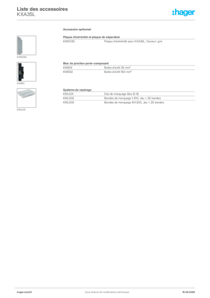 Image Hager Fiche technique du produit KXA35L | Hager France