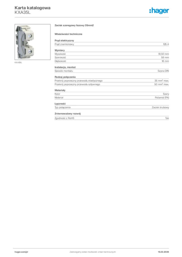 Zdjęcie Hager Karta katalogowa KXA35L | Hager Polska