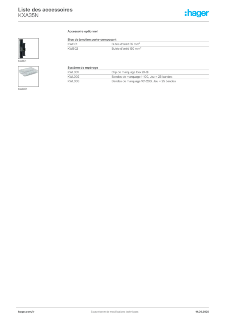 Image Hager Fiche technique du produit KXA35N | Hager France