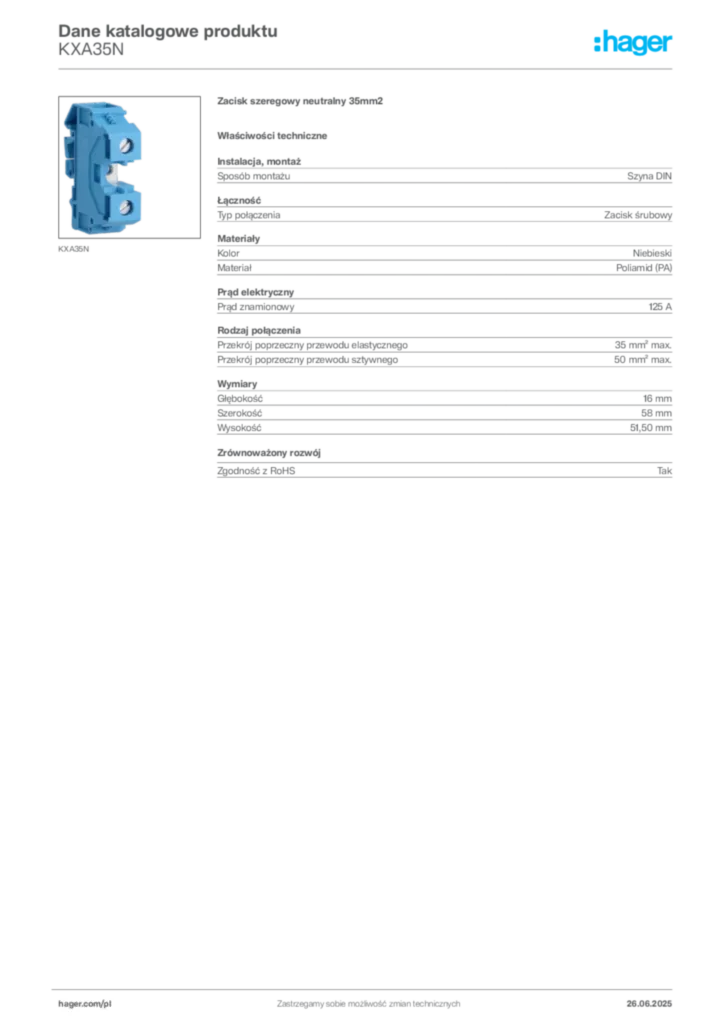 Zdjęcie Hager Karta katalogowa KXA35N | Hager Polska